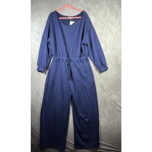 White Birch Weekend Trip Jumpsuit Womens 2XL Navy Blue Knit Long Sleeves NEW